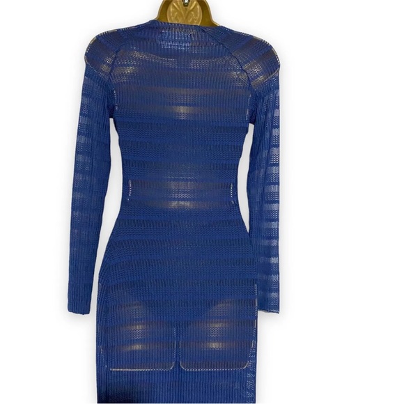 Solace London Dress Navy Blue Maxi Long Semi Sheer Party Xmas Size 8 Bodycon - Picture 8 of 14